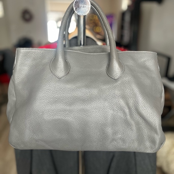 Mark & Graham Gray Elisabetta Slouch Leather Satchel tote pebbled leather Italy - Picture 3 of 6